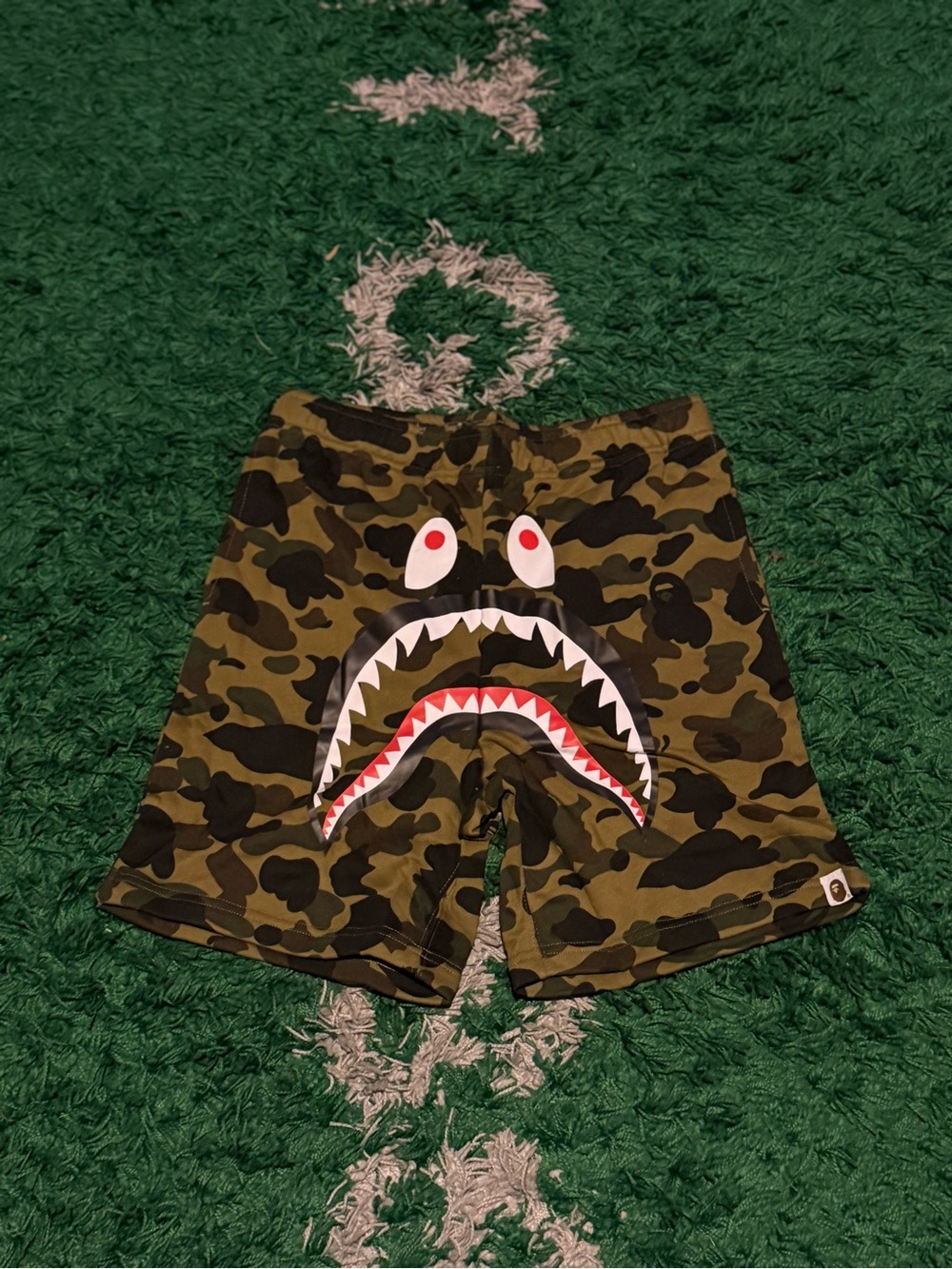 Bape Shark Camo Athletic Shorts in Olive Green